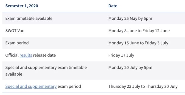 墨爾本大學(xué)Final Exam時間安排
